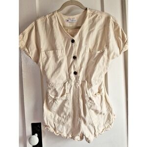 ZARA girl Sz 11-12‎ safari big pockt ivory romper short sleeves NWOT